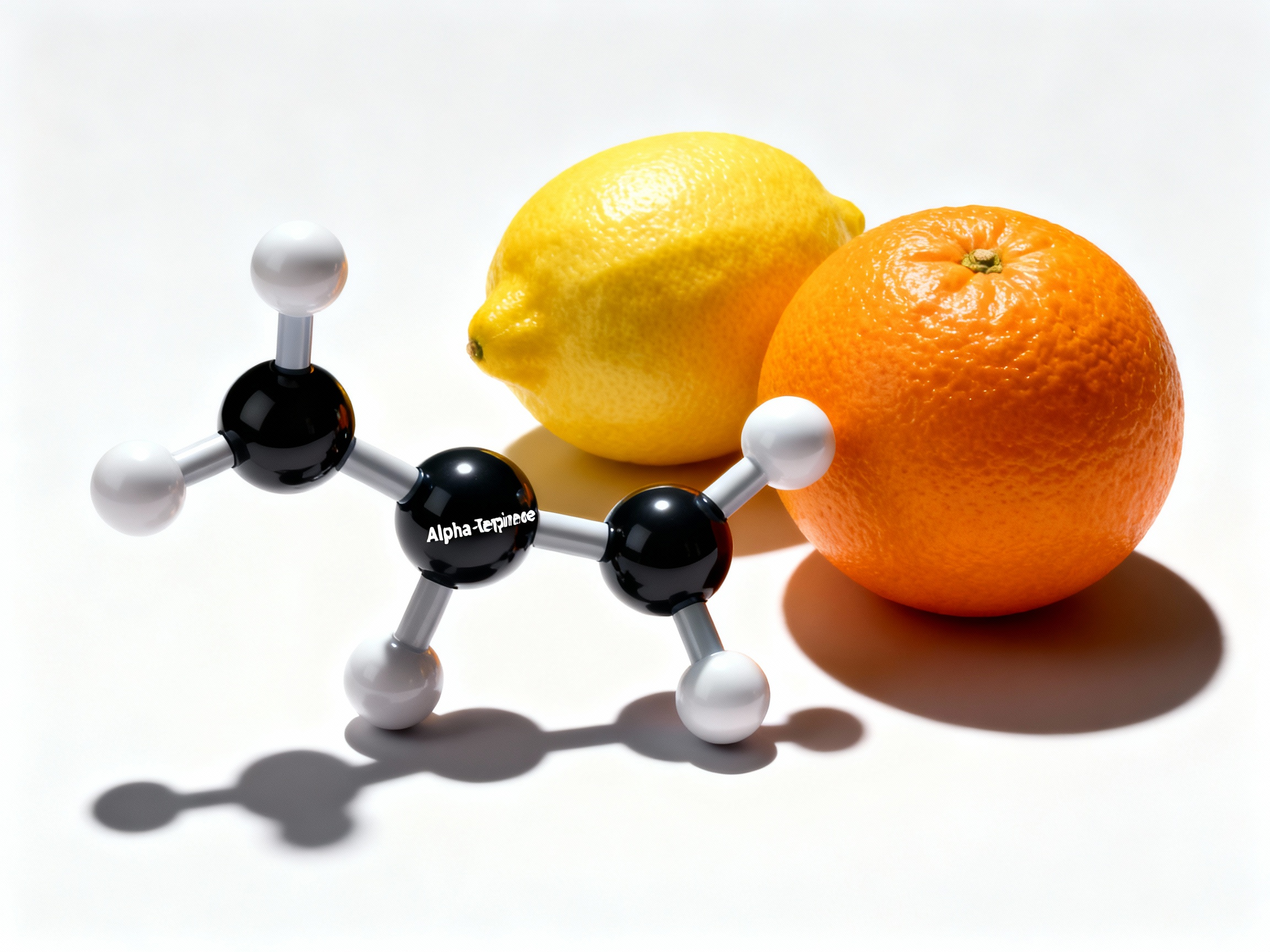 Chemical structure of alpha-terpinene, a monoterpene known for its citrus note and high boiling point.