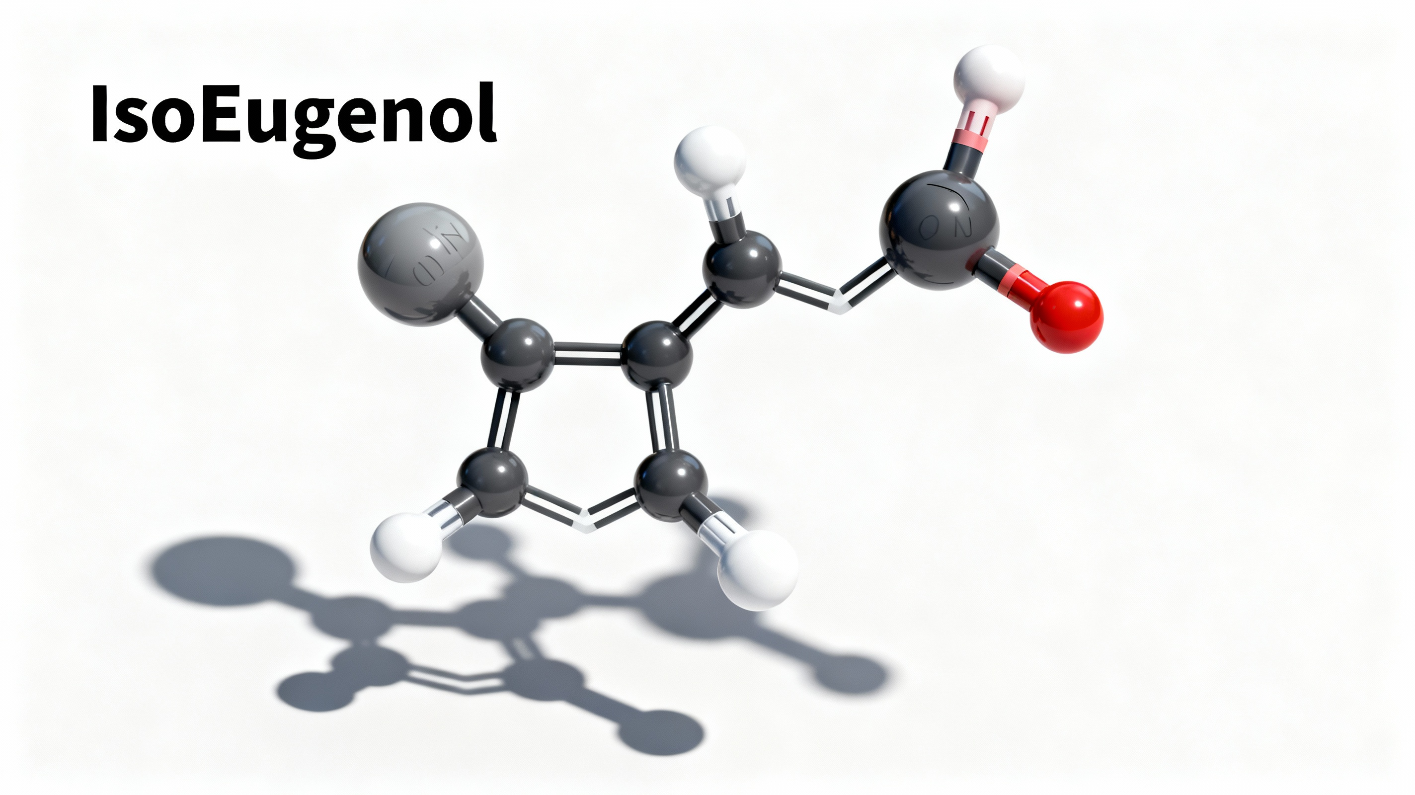 The 2D aroma chemical formula of IsoEugenol, highlighting its stable molecular structure for use in perfumes.