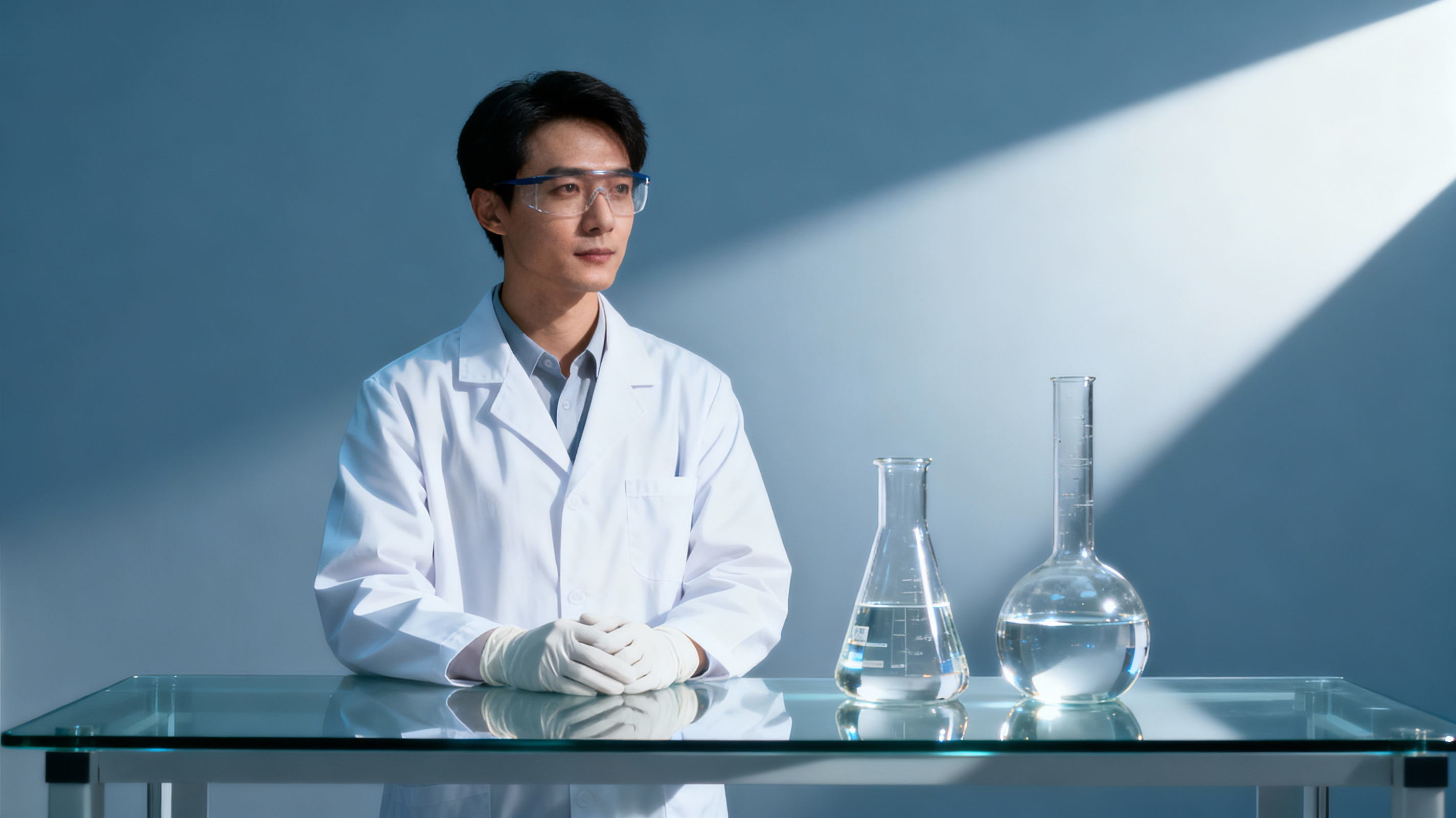 A scientist in a laboratory engineering a stable and pure aroma chemical formula.