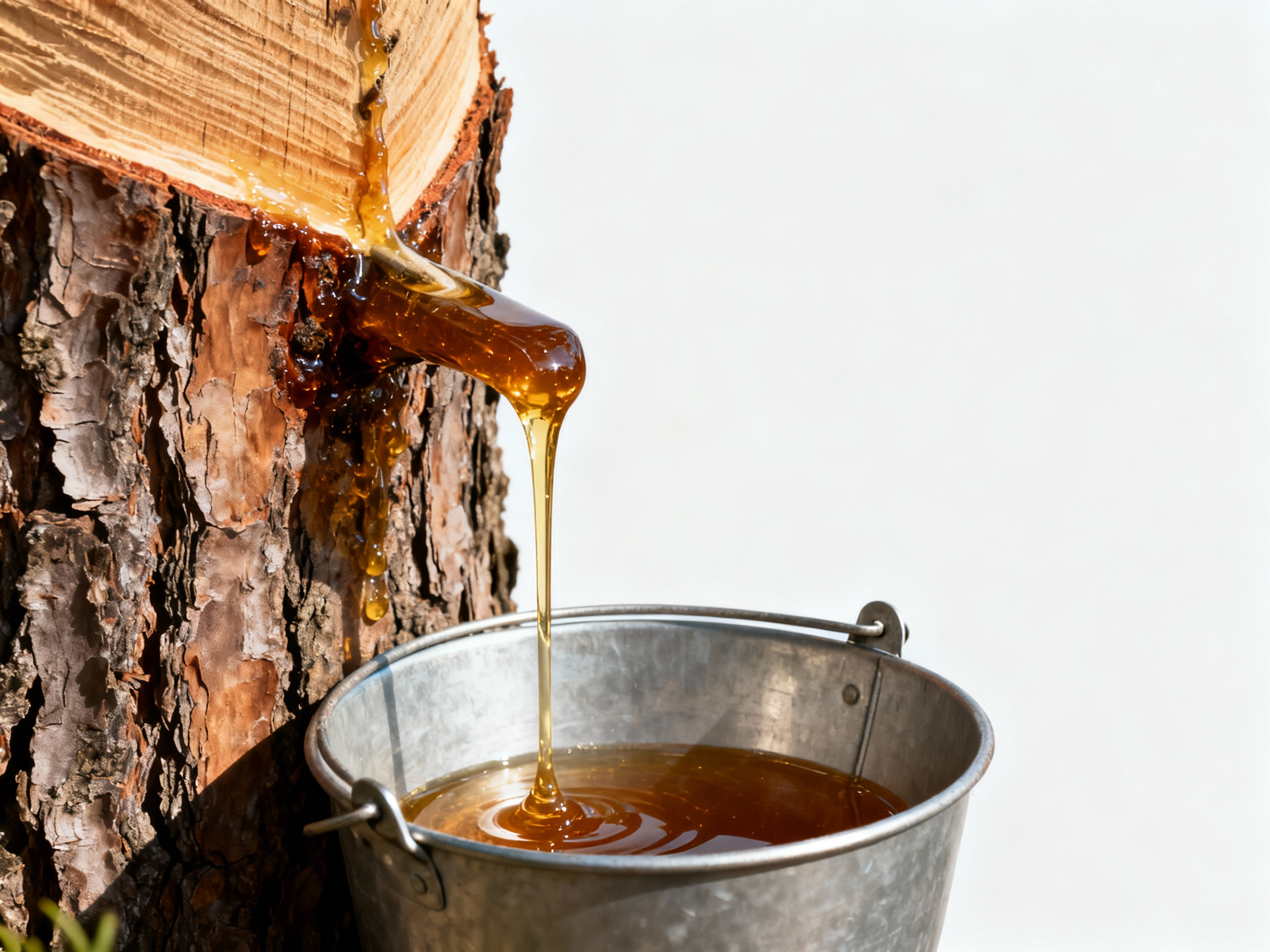 Oleoresin being tapped from a living pine tree to produce pure gum spirit turpentine.